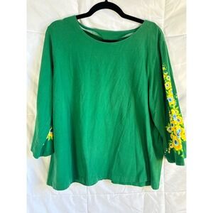 Bob Mackie Wearable Art Green 3/4 Sleeve‎ Floral Print Tunic Top XL